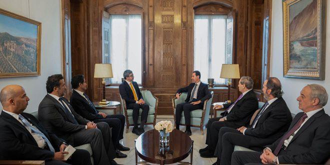 الرئيس الأسد يبحث والشيخ عبدالله بن زايد آل نهيان العلاقات بين سورية والإمارات وسبل تطويرها
