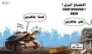 غزة تترقب الهجوم البري … بريشة الرسام الكاريكاتوري ماهر الحاج