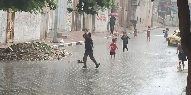 بالفيديو - أطفال غزة يستقبلون الأمطار بالفرح!