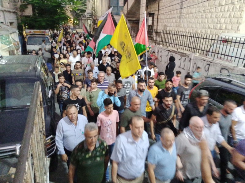 "فتح" تنظم مسيرة في البص تنديدا بالعدوان على غزة