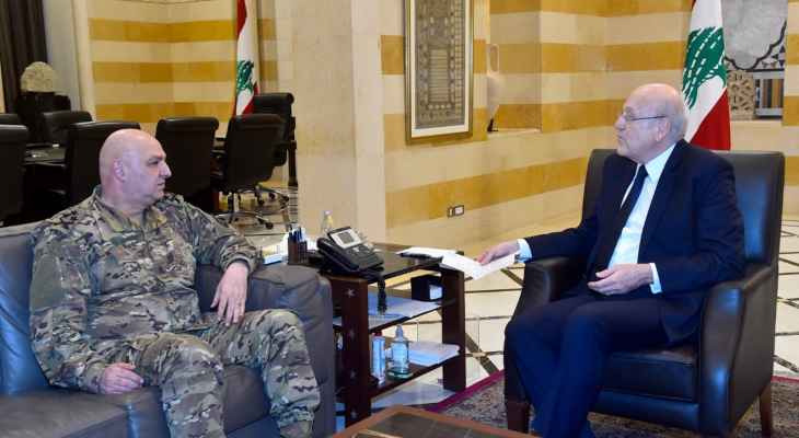 الرئيس ميقاتي عرض مع قائد الجيش أوضاع المؤسسة العسكرية